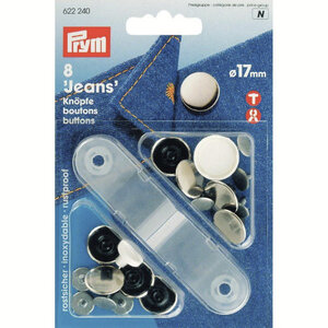 Prym Jeansknopen glad zilver 17mm  pak van 8 stuks