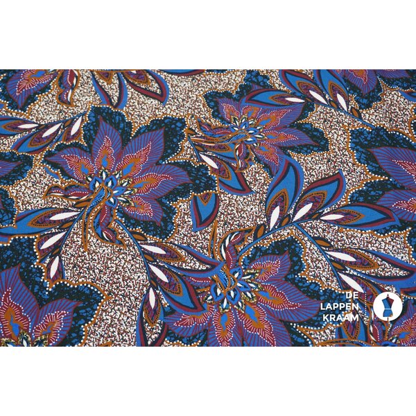 Coupon 615 Viscose met batik bloemen paars 180 x 140