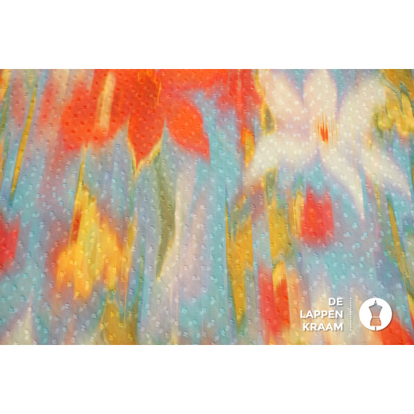 SALE Dobby chiffon stof met vervaagde bloemenprint