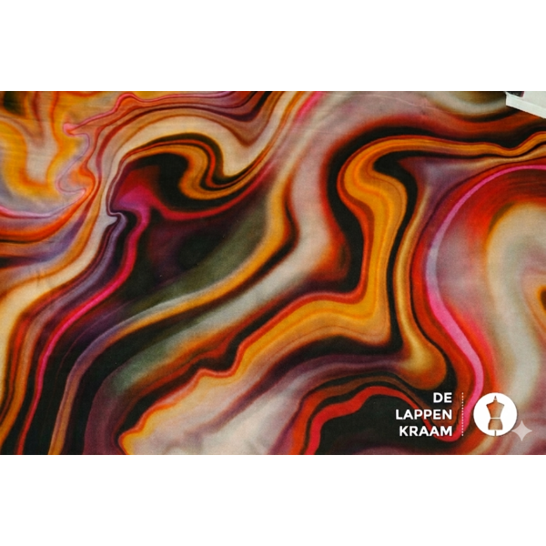 Viscose stof met olievlek print oranje