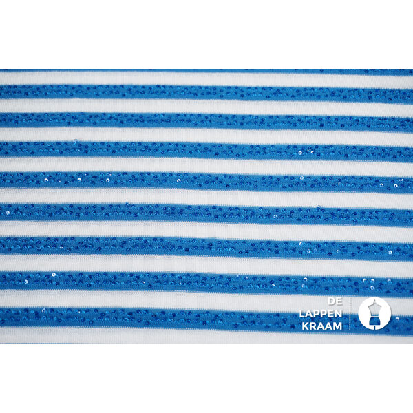 Gebreid stof blauwe streep met pailletjes