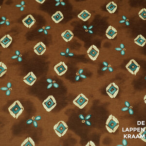 SALE Tricot bruin gevlekt met ruitjes en bloemetjes