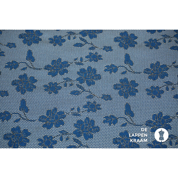 SALE Bengaline stof kobalt met bloemen