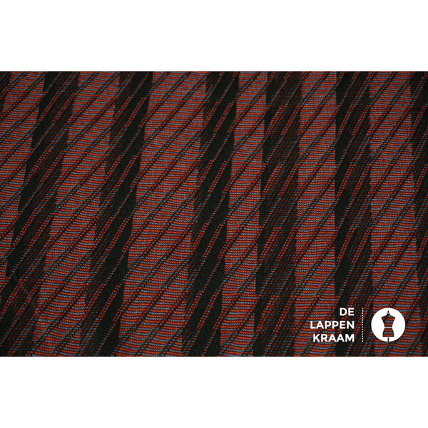 SALE Gebreid stof bordeaux met zwart gestreept