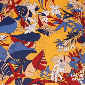  Polyester geel met bloemenprint