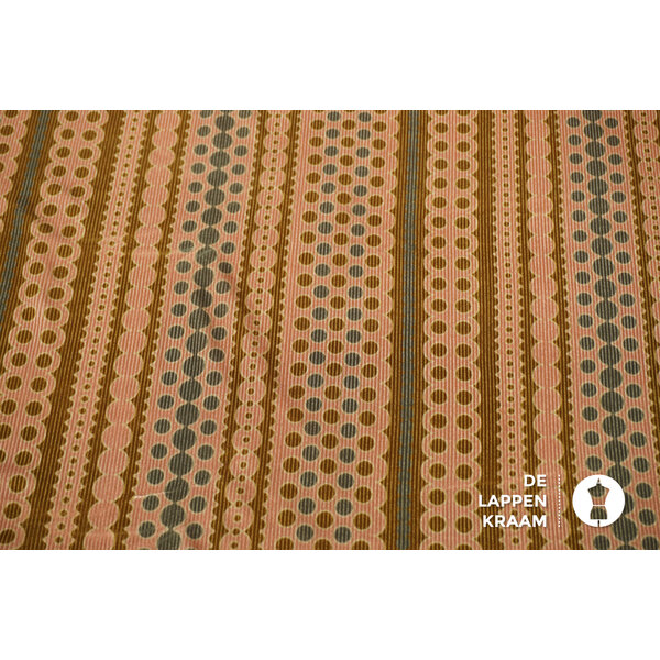 Stretch velours stof oudroze met retroprint