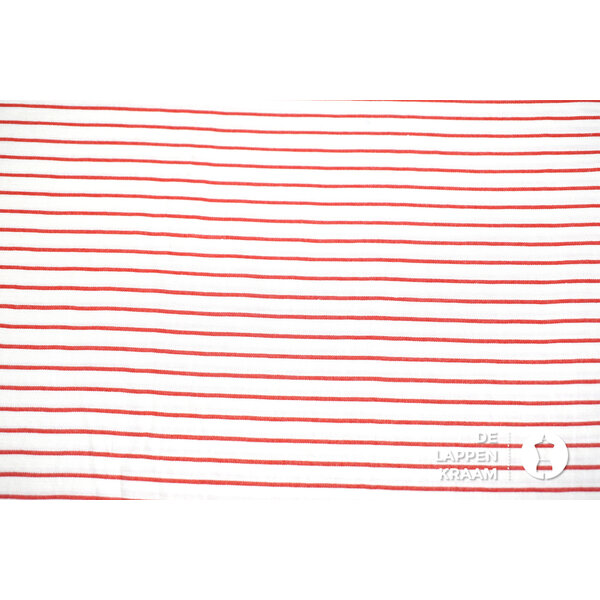Linnenmix stof wit met rood gestreept