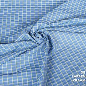  Coupon 205 Seersucker ruitje in blauw met groen 180 x 150 cm