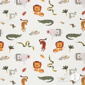  Katoen stof gebroken wit met diertjes