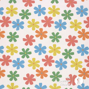  Katoen stof gebroken wit met bloemen