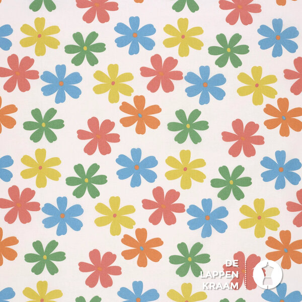 Katoen gebroken wit met bloemen