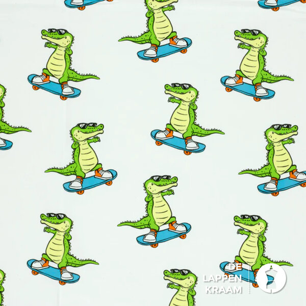 Tricot in wit met coole krokodillen