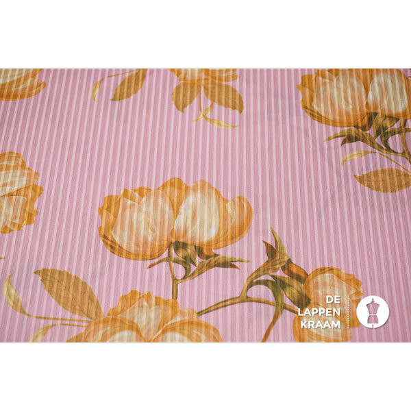 A la Ville Polyester in roze met ingeweven streep en goudgeel bloemdessin