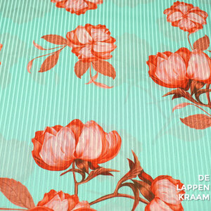 A la Ville Polyester in mint met ingeweven streep en roze bloemdessin