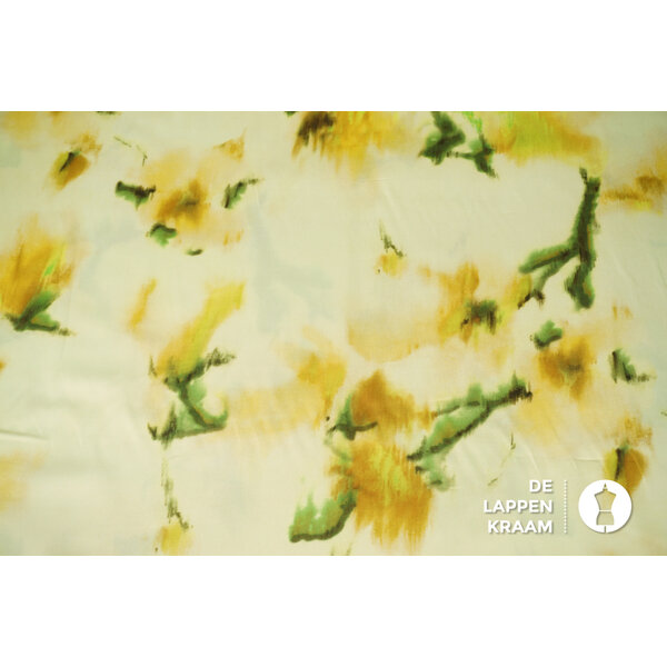 A la Ville Popeline stof met geel bloemdessin