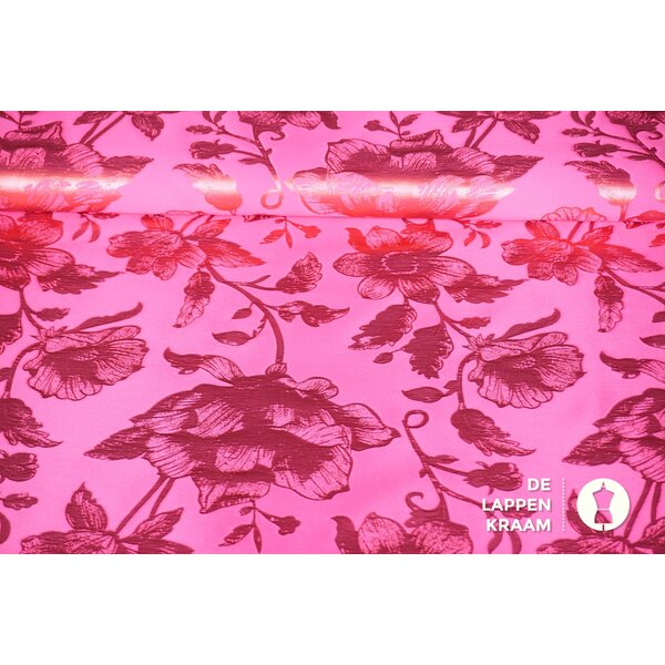 A la Ville Jacquard stof felroze met glansbloem