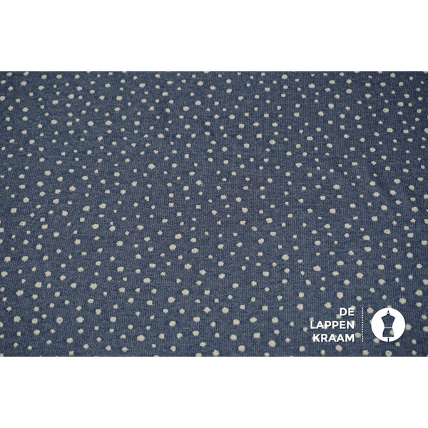 A la Ville French terry stof blauw met stipjes