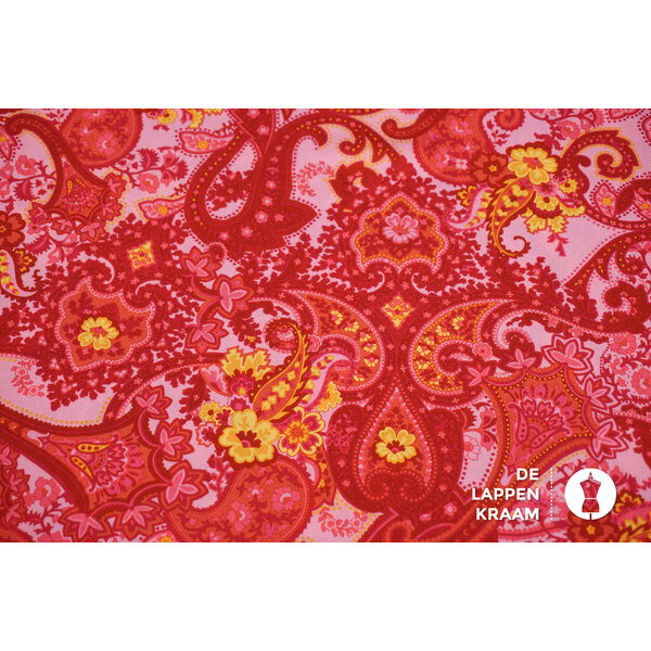Polyester stof roze met paisley
