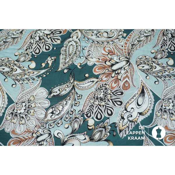 Viscose stof donker oudgroen met paisley