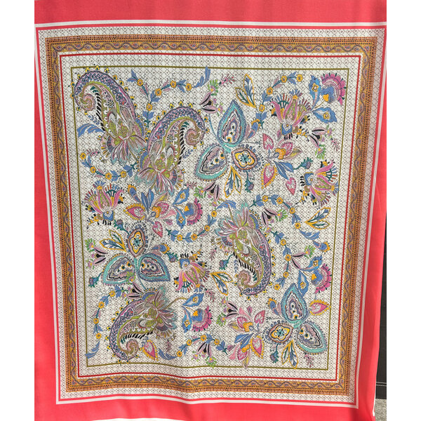 SALE Paneel satijn stof met groot paisley vierkant