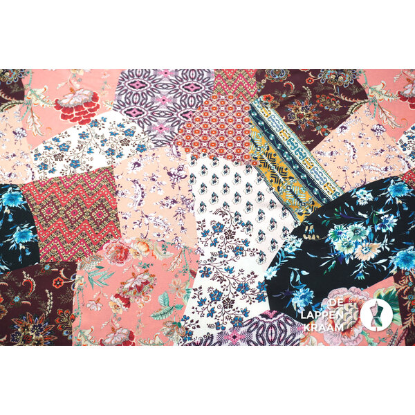 Viscose stretch crepe patchwork roze