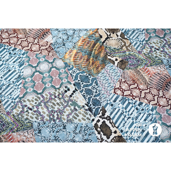 Tricot stof met slangenprint patchwork