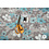 SALE Katoen stof grijs met blauwe bloemen