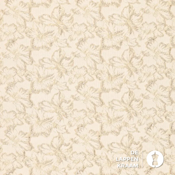 Jacquard stof ecru met gouden bloemen