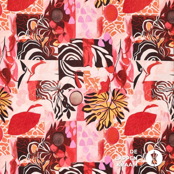 Viscosemix stof met roze botanische print