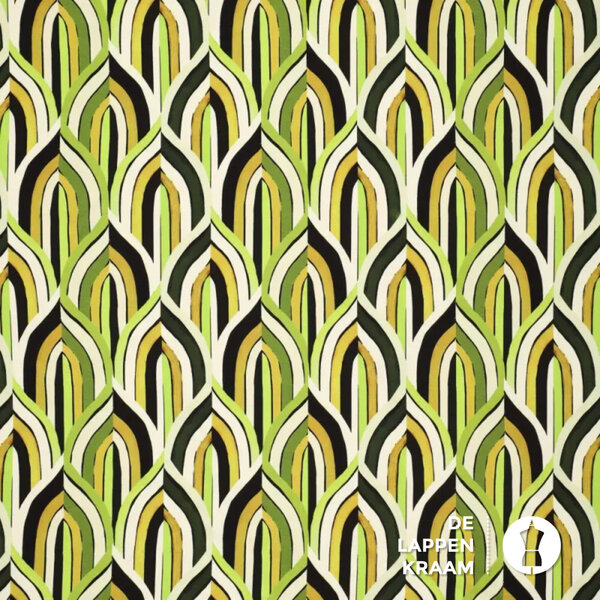 Viscose tricot stof met grote bladeren lime