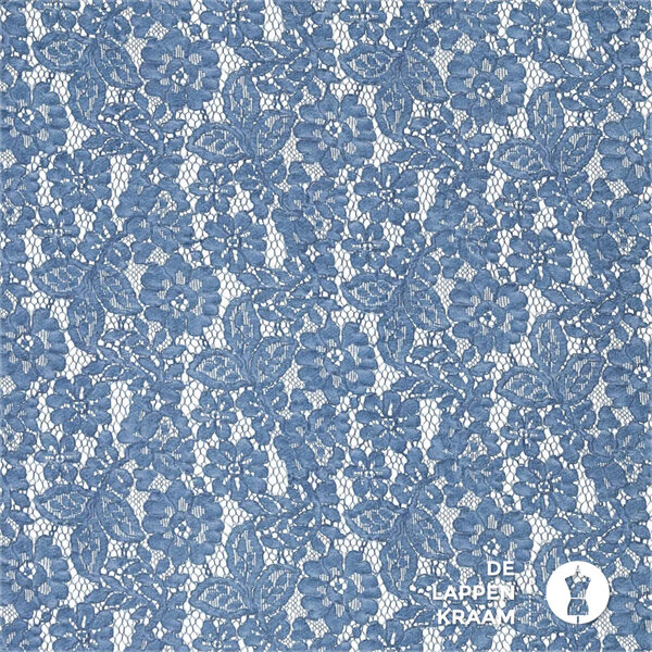 Bloemetjes kant stof in jeansblauw