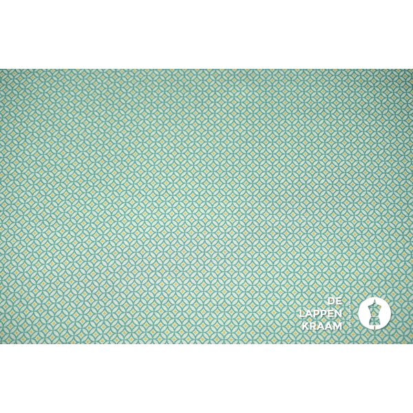 Coupon 699 Bubble satijn met mintgroen abstract dessin 180 x 145 cm