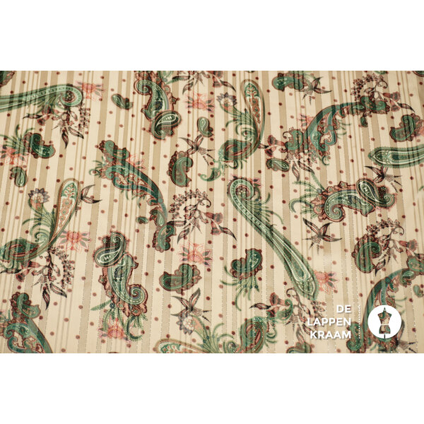 SALE Chiffon met lurex beige met groene paisley