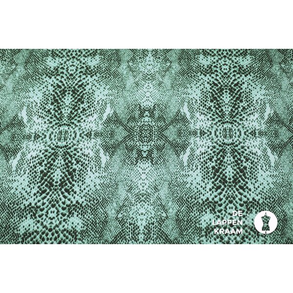 SALE Crepe stof met stretch in slangenprint mint