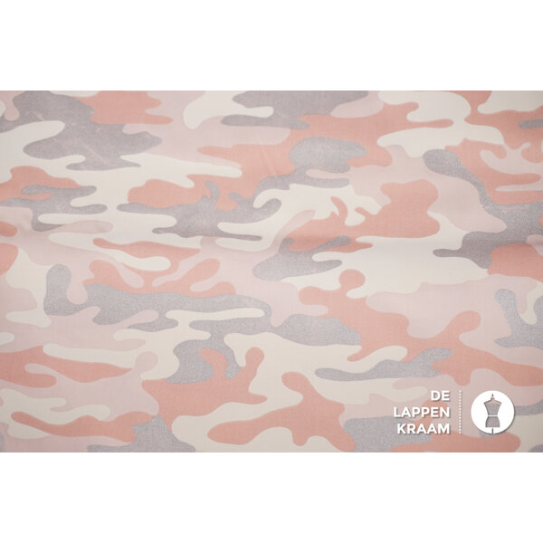 Katoen stof paper touch in roze legerpint