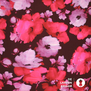  Viscose stretch bordeaux met roze aquarel bloemen