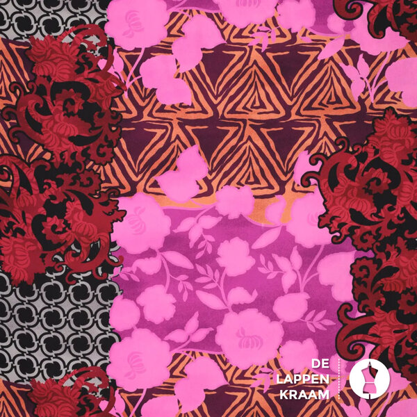 Viscose stretch met boho patchwork roze