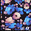 Viscose stretch donkerblauw met aquarel bloemen