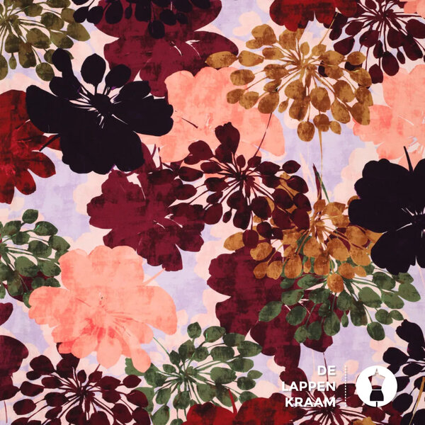 Viscose tricot met diverse bloemen lila