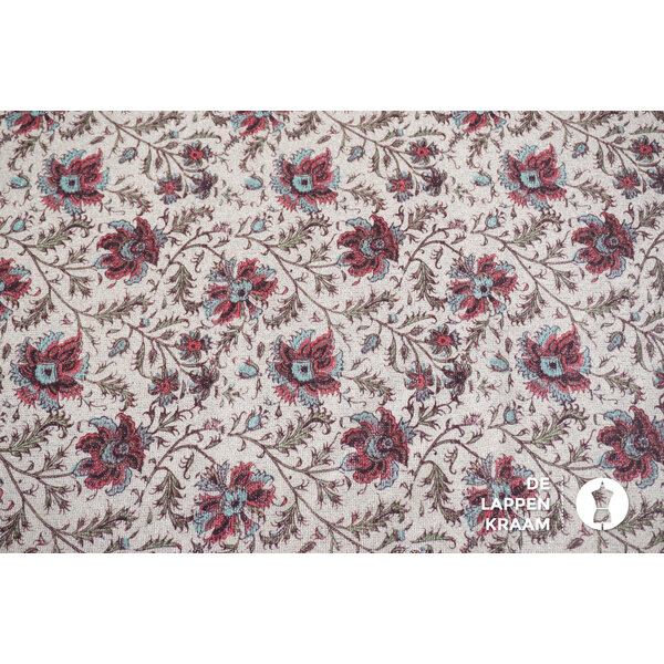 Gebreid stof ecru met zilveren lurex en bloemen