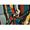 Polyester stretch crepe stof blauw en geel gestreept