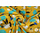 Viscose stof geel met bloemen in turkoois