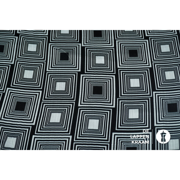 Viscose stof zwart witte vierkanten