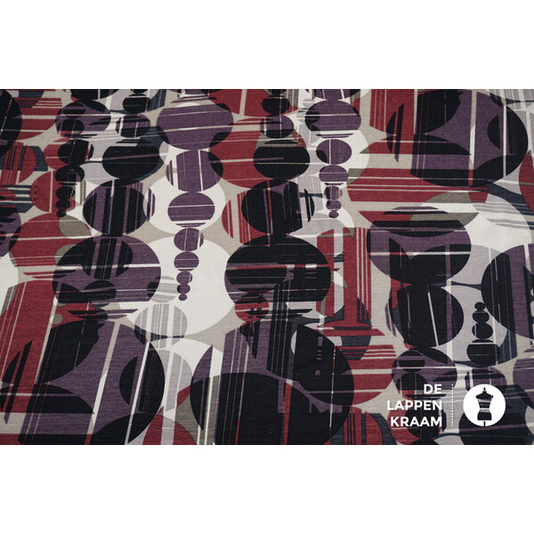 Viscose tricot stof met abstracte cirkels