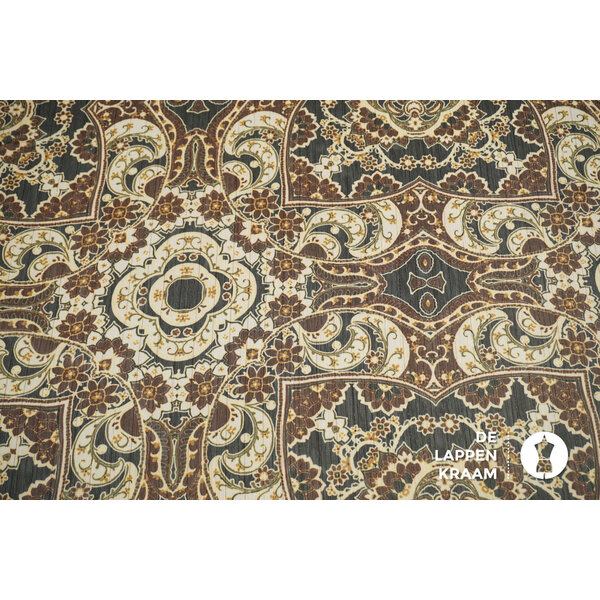 Chiffon stof met lurex in bruine mandala dessin