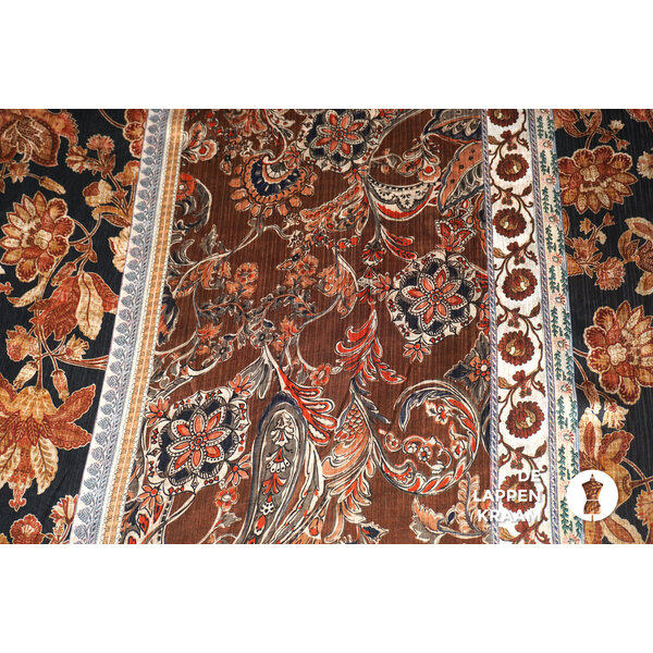 Crinkle polyester in bruin bloemendessin