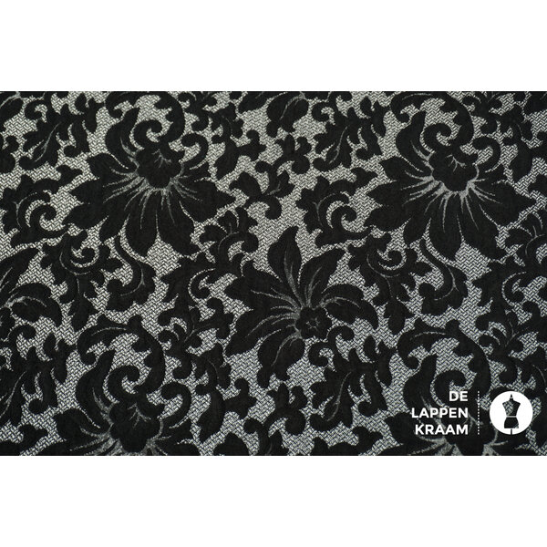 Jacquard stof zwart gebloemd