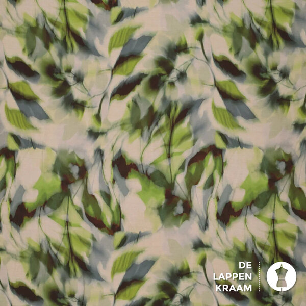 Viscosemix stof met groene blaadjes