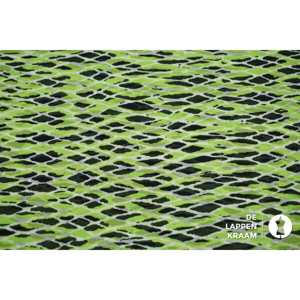 Chiffon stof met lime slangenprint