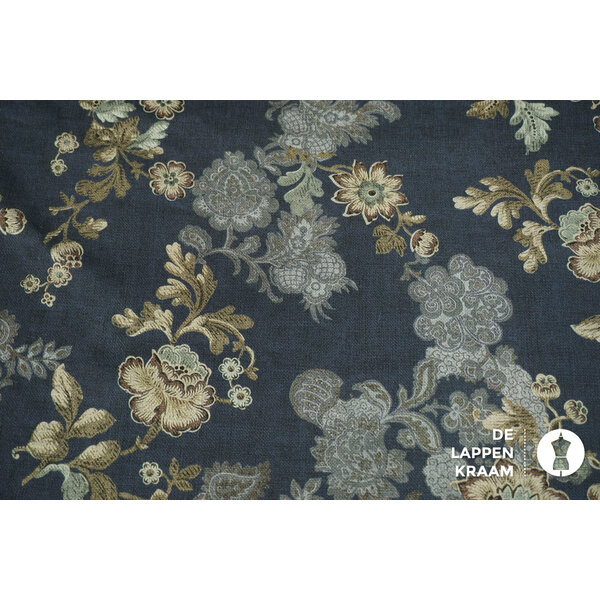Stretchkatoen stof jeanslook met bloemenprint in beigetinten